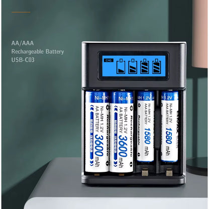 LCD Display AA / AAA Battery USB Charger 4 Slots for NI-MH /NI-CD AA AAA 1.2V Rechargeable Battery Indicator Battery Charger