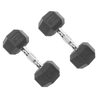 CAP 150 Lb. Coated Hex Dumbbell Weight Set, 5-25 Lb. with White Rack
