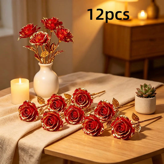 12 Crystal Rose Flowers, No Maintenance, High-End Decor, Mother'S Day, Valentine'S Day, Wedding Gift, Artificial Flowers, Decorative Flowers Bouquet