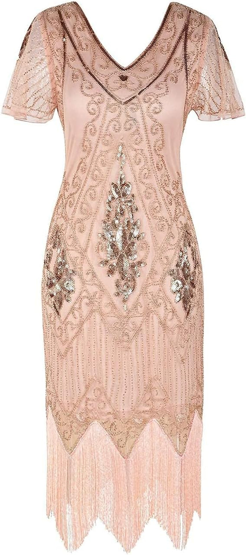 Kayamiya Women'S Flapper Dresses 1920S Sequins Art Deco Gatsby Cocktail Dress with Sleeve