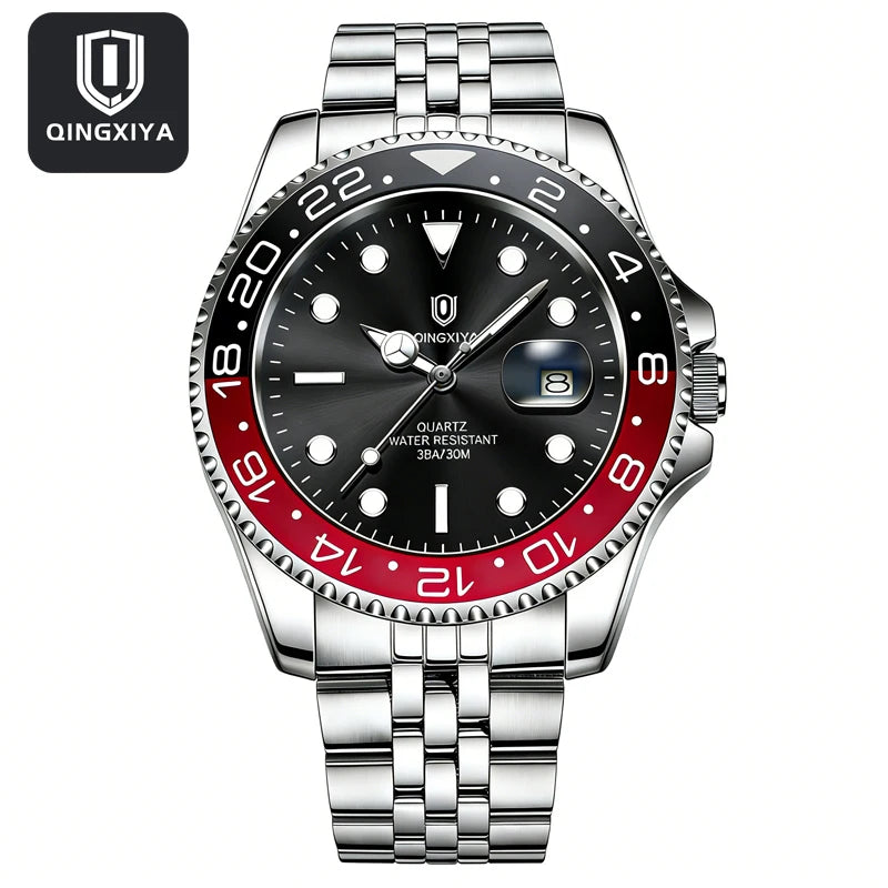 QINGXIYA Fashion Men Watch Fashion Original Waterproof Date Rotating Dial Stainless Steel Luxury Brand Men Quartz Watch Relogio