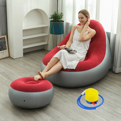Blow up Couch Inflatable Chair with Footstool Portable Lazy Sofa Lounger Comfy Flocked Surface Portable Chaise Soft Comfortable