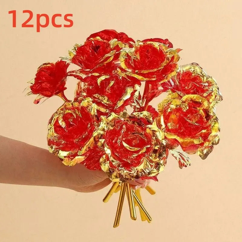 12 Crystal Rose Flowers, No Maintenance, High-End Decor, Mother'S Day, Valentine'S Day, Wedding Gift, Artificial Flowers, Decorative Flowers Bouquet