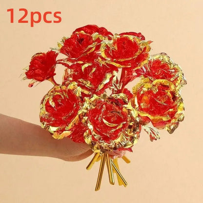 12 Crystal Rose Flowers, No Maintenance, High-End Decor, Mother'S Day, Valentine'S Day, Wedding Gift, Artificial Flowers, Decorative Flowers Bouquet