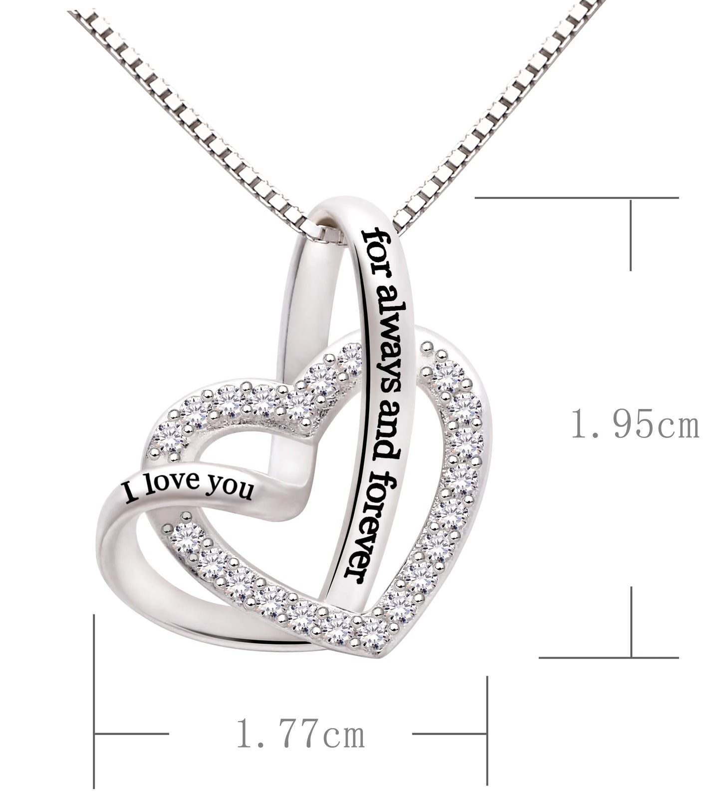 ALOV Jewelry Sterling Silver "I Love You for Always and Forever" Love Heart Cubic Zirconia Necklace