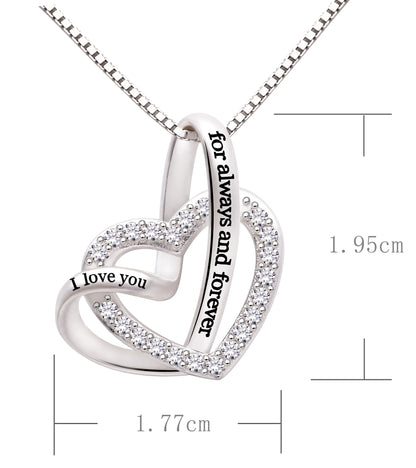 ALOV Jewelry Sterling Silver "I Love You for Always and Forever" Love Heart Cubic Zirconia Necklace