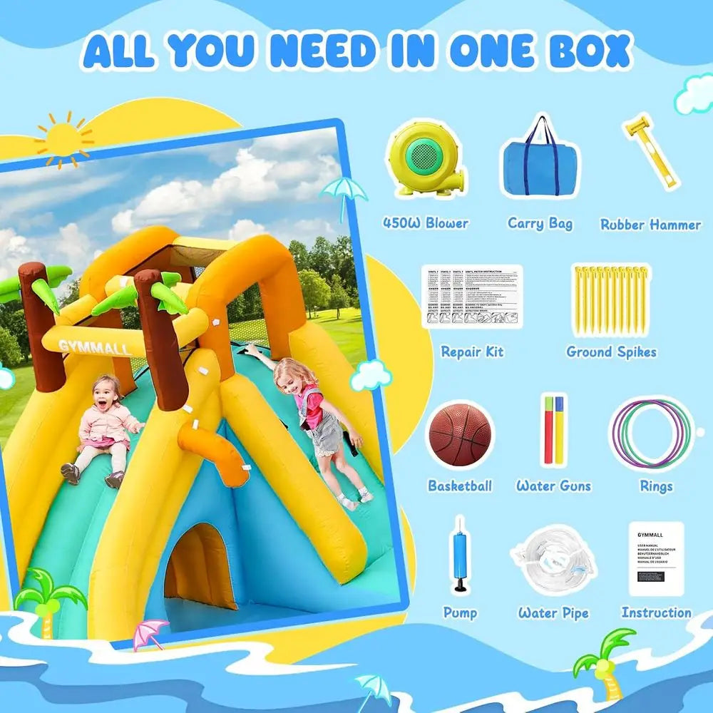 Iatable Water Slide Bounce House with 450 W Blower, Blow up 10-In-1 Waterslide Park Bouncy Castle Outdoor and Indoor, Bouncer Ho