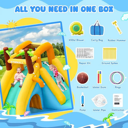 Iatable Water Slide Bounce House with 450 W Blower, Blow up 10-In-1 Waterslide Park Bouncy Castle Outdoor and Indoor, Bouncer Ho