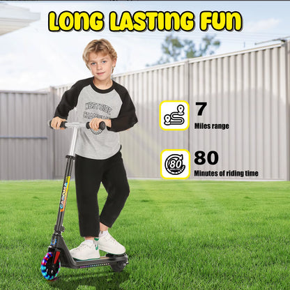 CAROMA Electric Scooter for Kids Ages 6-14,120W Motor,Colorful Light,Adjustable Height&Speed,Foldable Scooter,Ul 1 Year Warranty