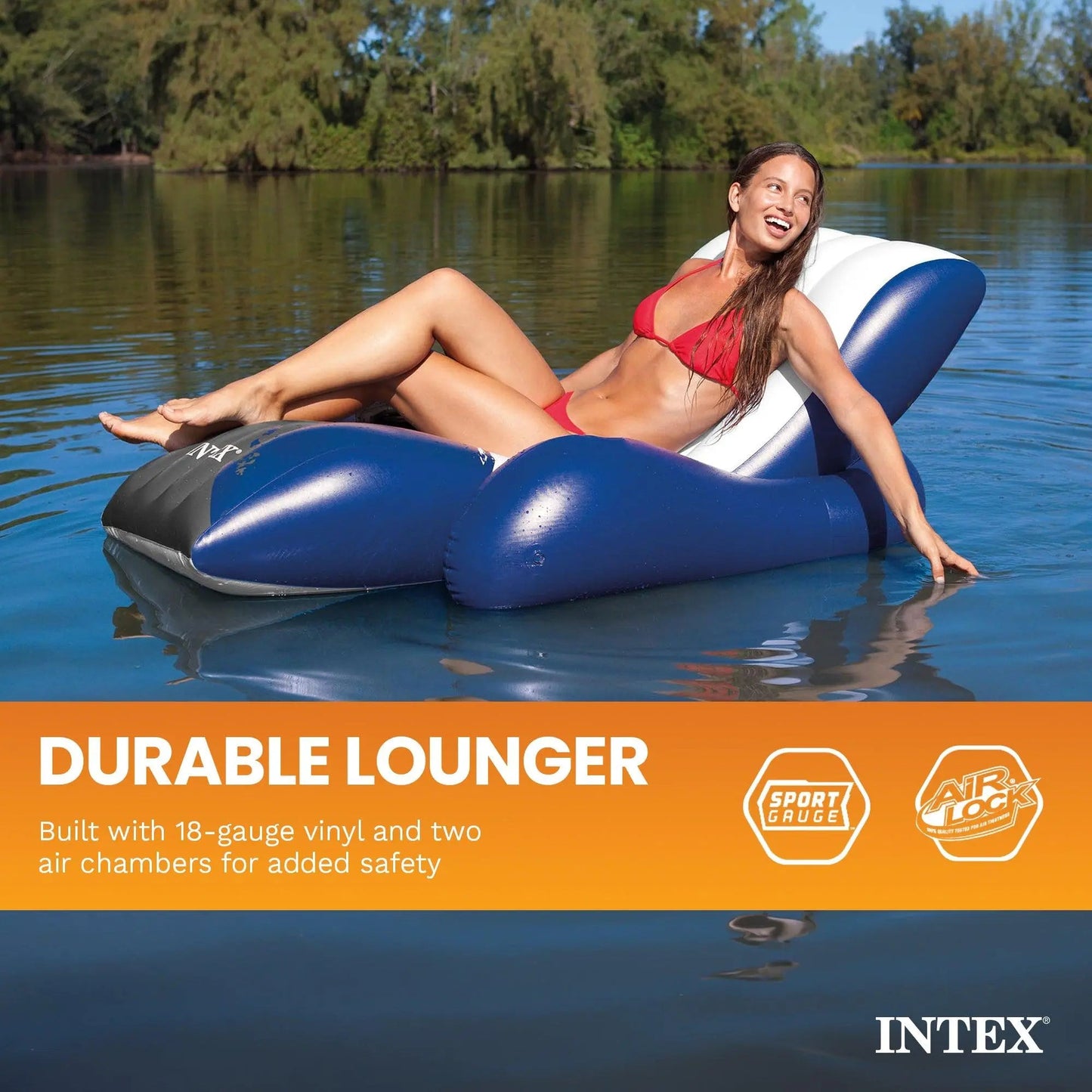 Intex Floating Recliner Inflatable Lake Lounge, Pool Float Chair W/ Cup Holders