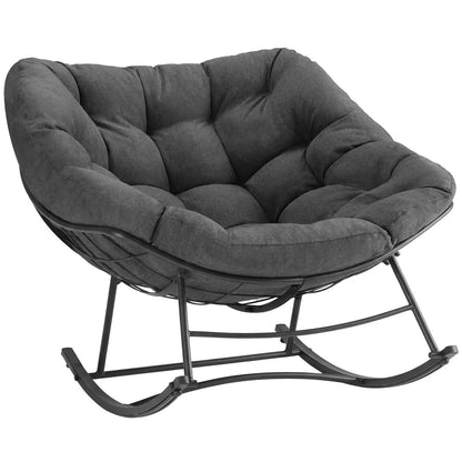 Outdoor Rocking Chair 450Lbs Capacity – 5.5" Thick Water-Repellent Uv-Resistant Cushion, Heavy Duty Egg Rocker with Ergonomic Back, for Patio, Garden, Living Room (Beige/Grey/Black)