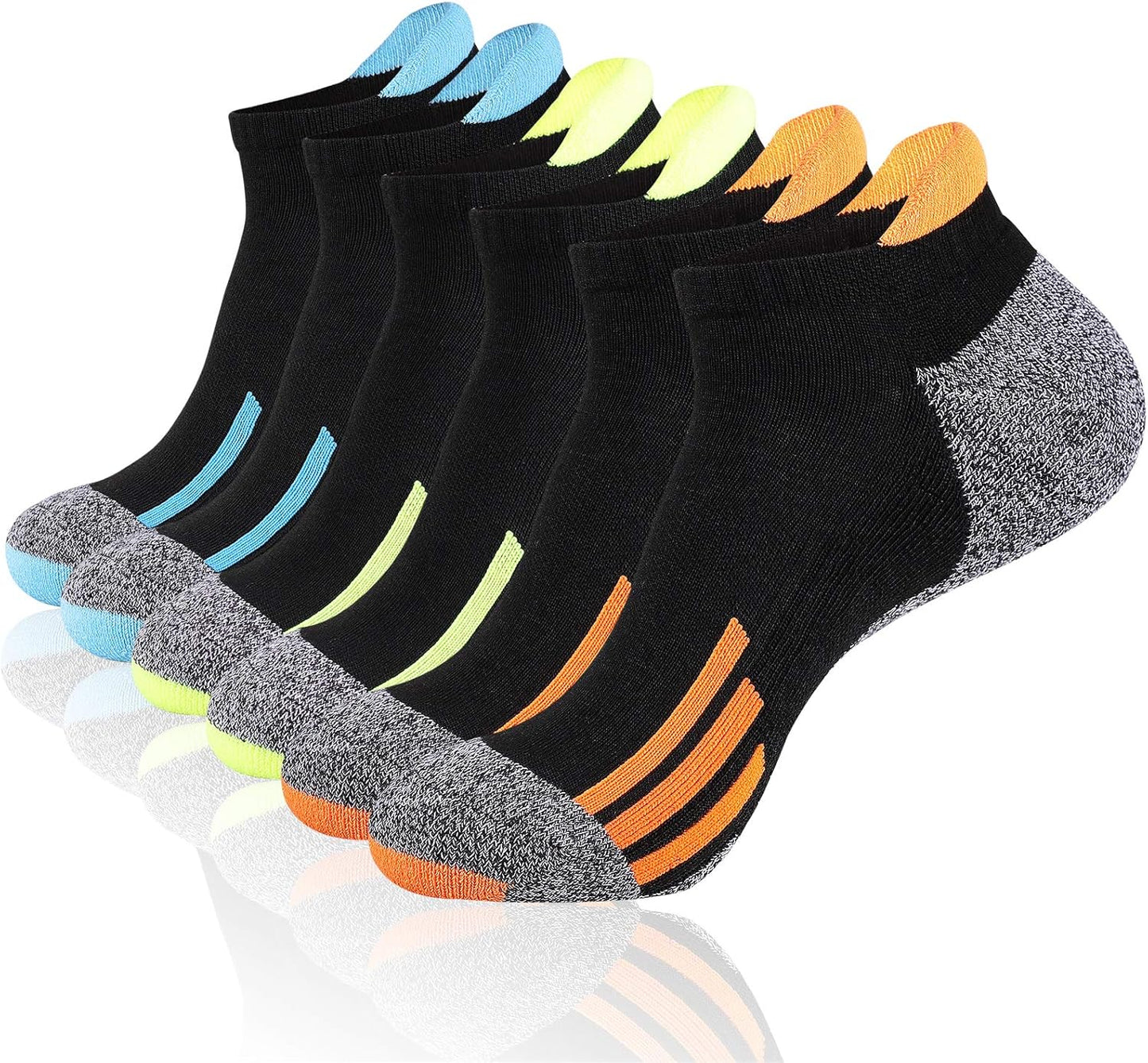 JOYNÉE Mens Ankle Low Cut Athletic Tab Socks for Men Sport Comfort Cushion Sock 6 Pack