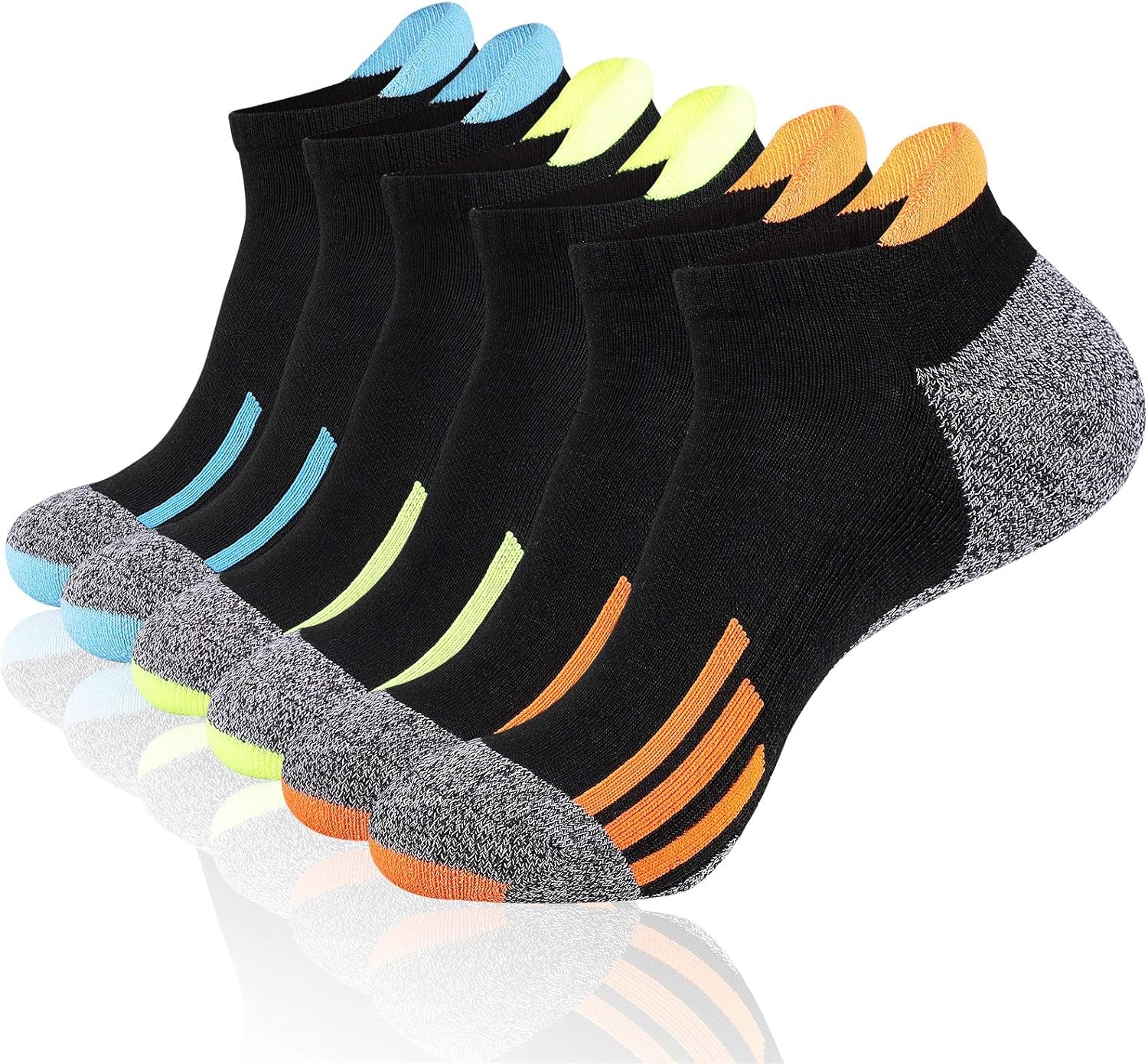JOYNÉE Mens Ankle Low Cut Athletic Tab Socks for Men Sport Comfort Cushion Sock 6 Pack