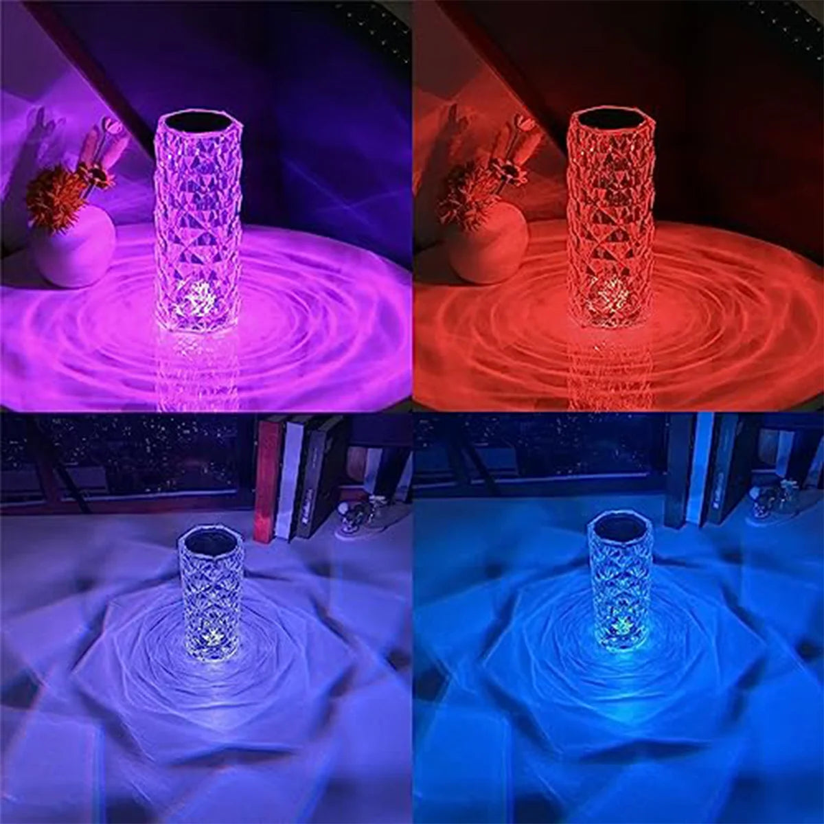 Crystal Rose Lamp Rgb Light Touch Rechargeable Bar for Bedroom Decorative Remote Control Table Dimmable Cordless Portable Luxury