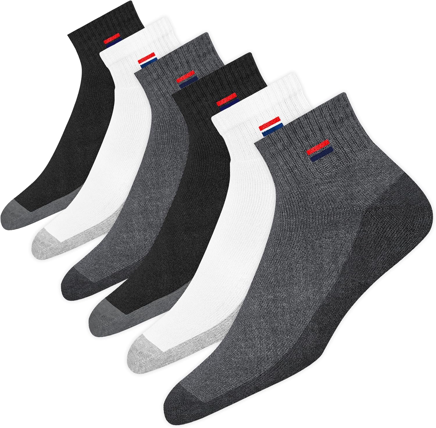 NAVYSPORT Men'S Cotton Socks Athletic Quarter Socks for Running, Training, Casual Wear Pack of 6