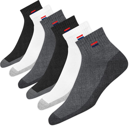 NAVYSPORT Men'S Cotton Socks Athletic Quarter Socks for Running, Training, Casual Wear Pack of 6