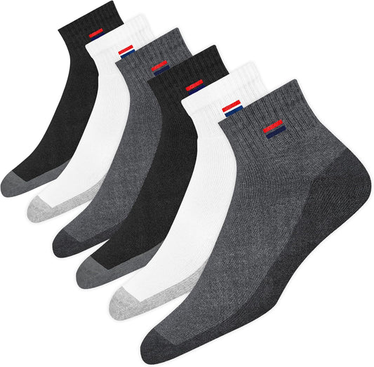 NAVYSPORT Men'S Cotton Socks Athletic Quarter Socks for Running, Training, Casual Wear Pack of 6