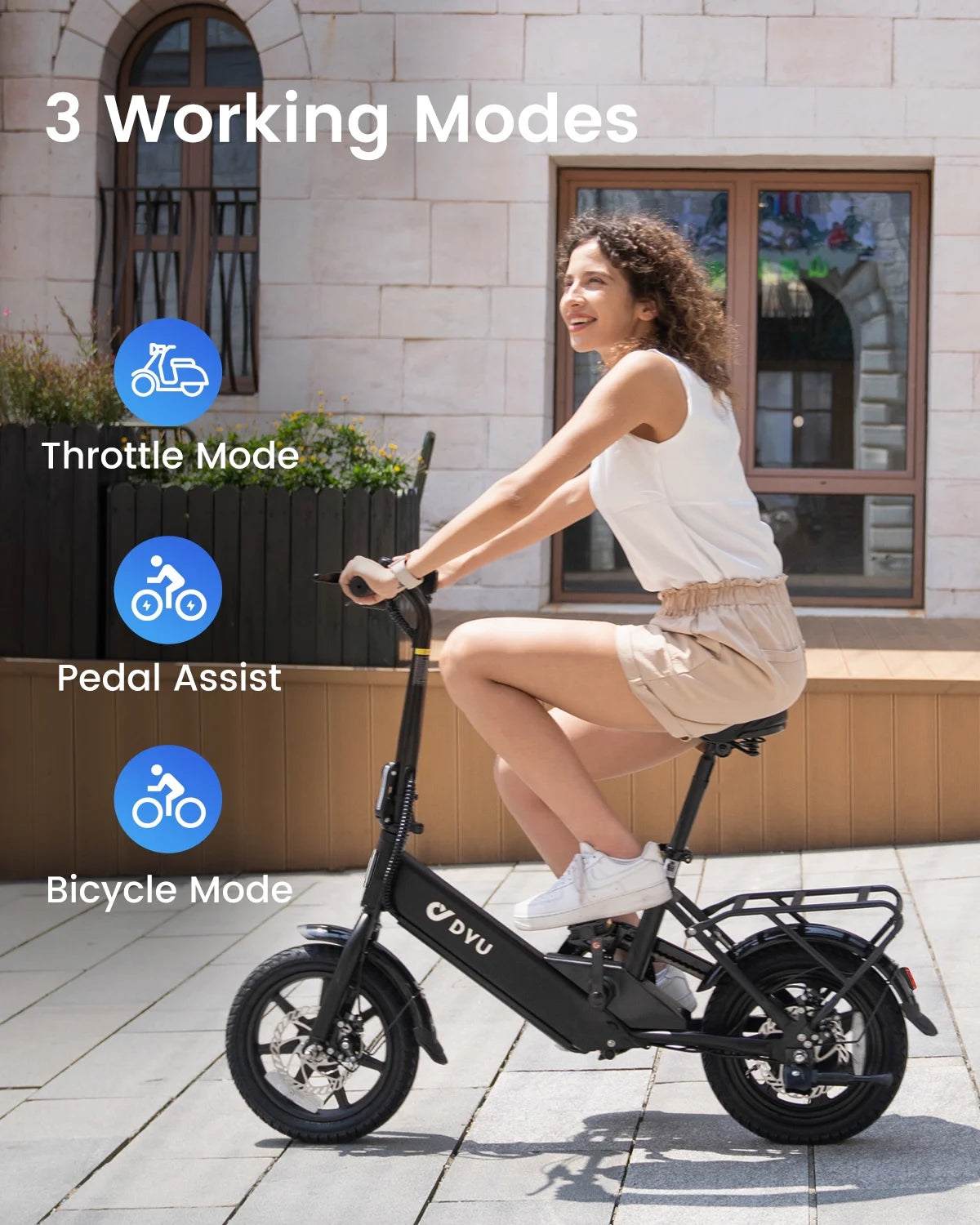 DYU 14" Folding Electric Bike for Adults Teens, 500W Peak Motor 36V/7.8AH Battery, Commuter City Ebike, UL2849