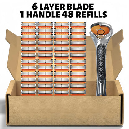 Men'S Unscented Precision Razor Blade Replacement Handheld Kit - 48 Pieces (48 Blades + 1 Handle), All Skin Head Shave Daily Care Hair Removal Item, Ideal Birthday or Holiday Gift