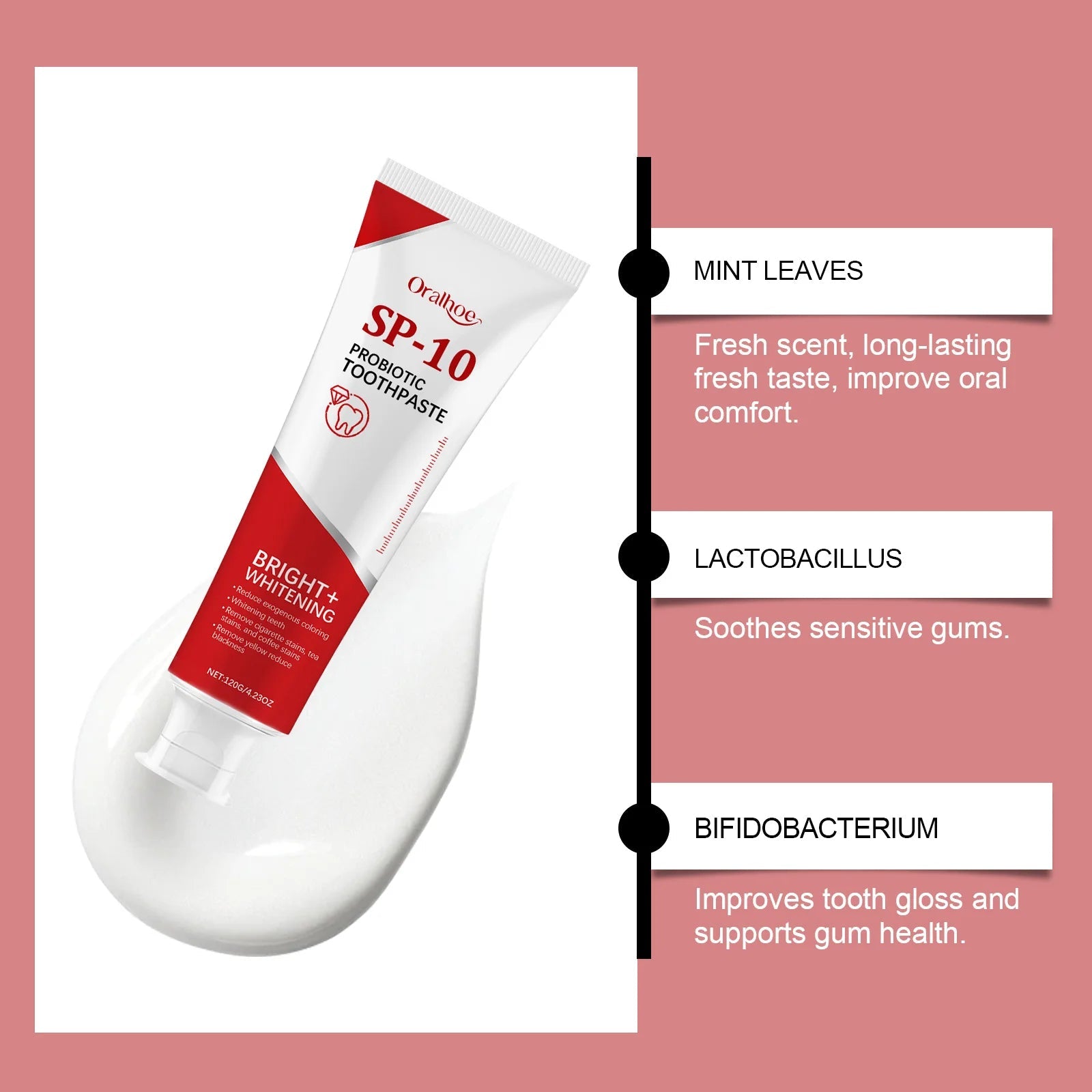 SP 10 Probiotic Toothpaste for Stain Removal and Fresh Breath - 120g