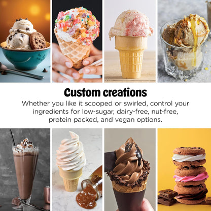 Ninja Creami Scoop & Swirl Ice Cream Maker, Soft Serve Desserts, Sorbet, Milkshakes, Frozen Yogurt and More, 13-In-1 Programs, Includes Handle and Two 16 Oz 2-In-1 Pints, NC701