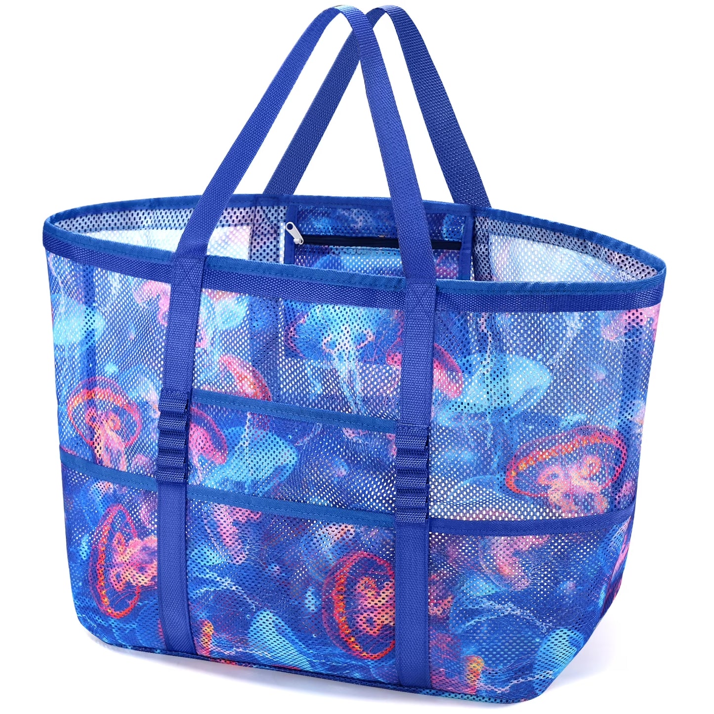 Livhil Mesh Beach Bag Rope Handles, Mesh Tote Bag for Women Contains Wicker Oversized Beach Tote Bag with 9 Small Pockets