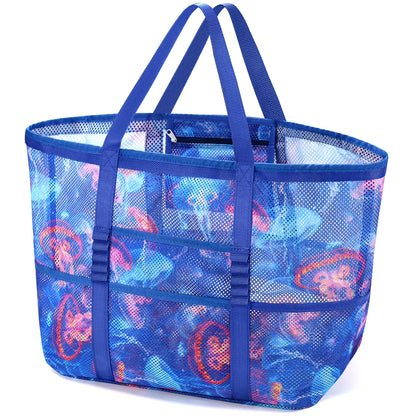 Livhil Mesh Beach Bag Rope Handles, Mesh Tote Bag for Women Contains Wicker Oversized Beach Tote Bag with 9 Small Pockets