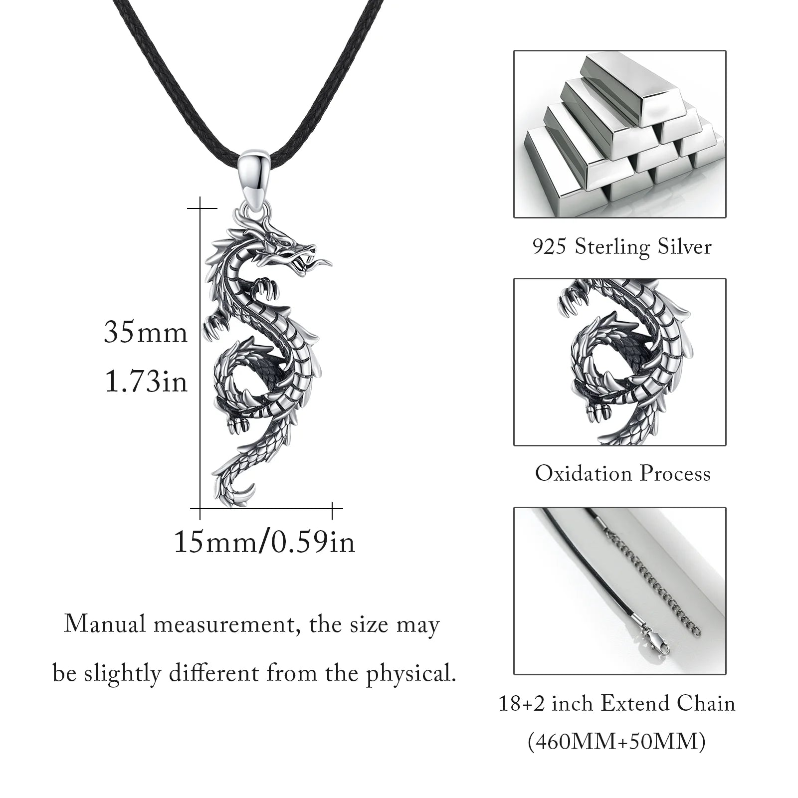 AOVEAO Dragon Necklace for Men 925 Sterling Silver Pendant Necklaces for Son Jewelry Birthday Gift