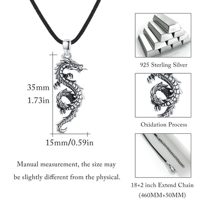 AOVEAO Dragon Necklace for Men 925 Sterling Silver Pendant Necklaces for Son Jewelry Birthday Gift