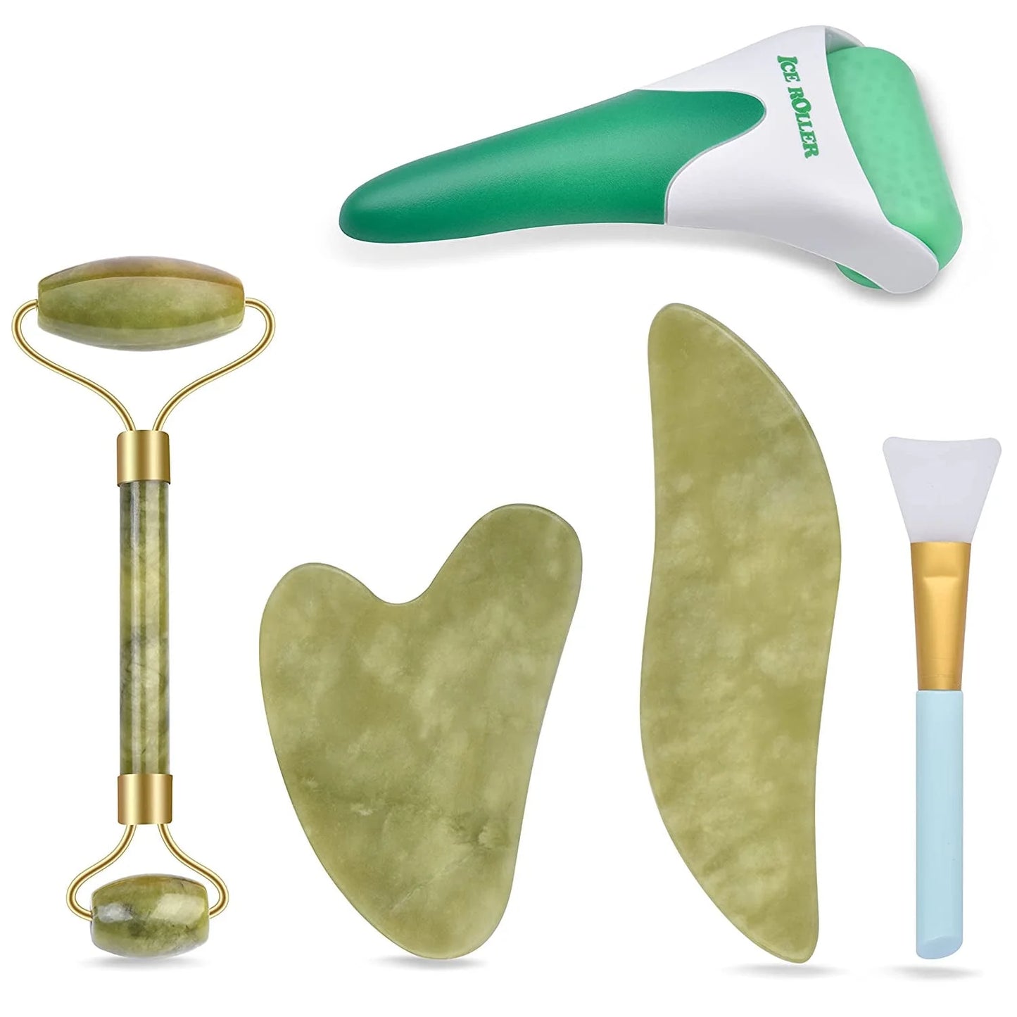 Charmonic 4Pcs/Set Jade Roller and Gua Sha Set Facial Massager Skincare Beauty Tools for Anti-Aging, Gentle Skin, Remove Wrinkles & Eye Puffiness