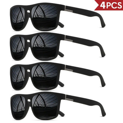 4-Pack Classic Square Sports Sunglasses - Polarized Lens, UV400 Protection, Lightweight PC Frame, Unisex for Driving, Fishing & Everyday Durability