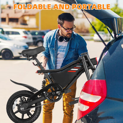 Elifine 350W Foldable Electric Bike for Adults, 14" Small E-Bike, LCD, Full Suspension, 48V 7.8Ah Electric Cycle for Adult UL 2849