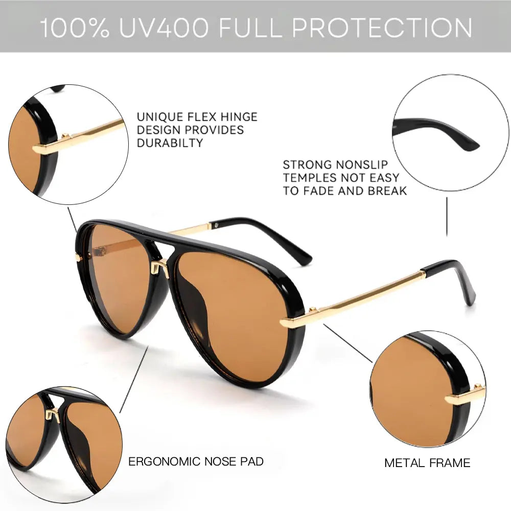 Gold Trim Pilot Sunglasses for Women| UV400 Y2K Shield Shades| Perfect for Spring Sunshine & Wedding Season Outfits