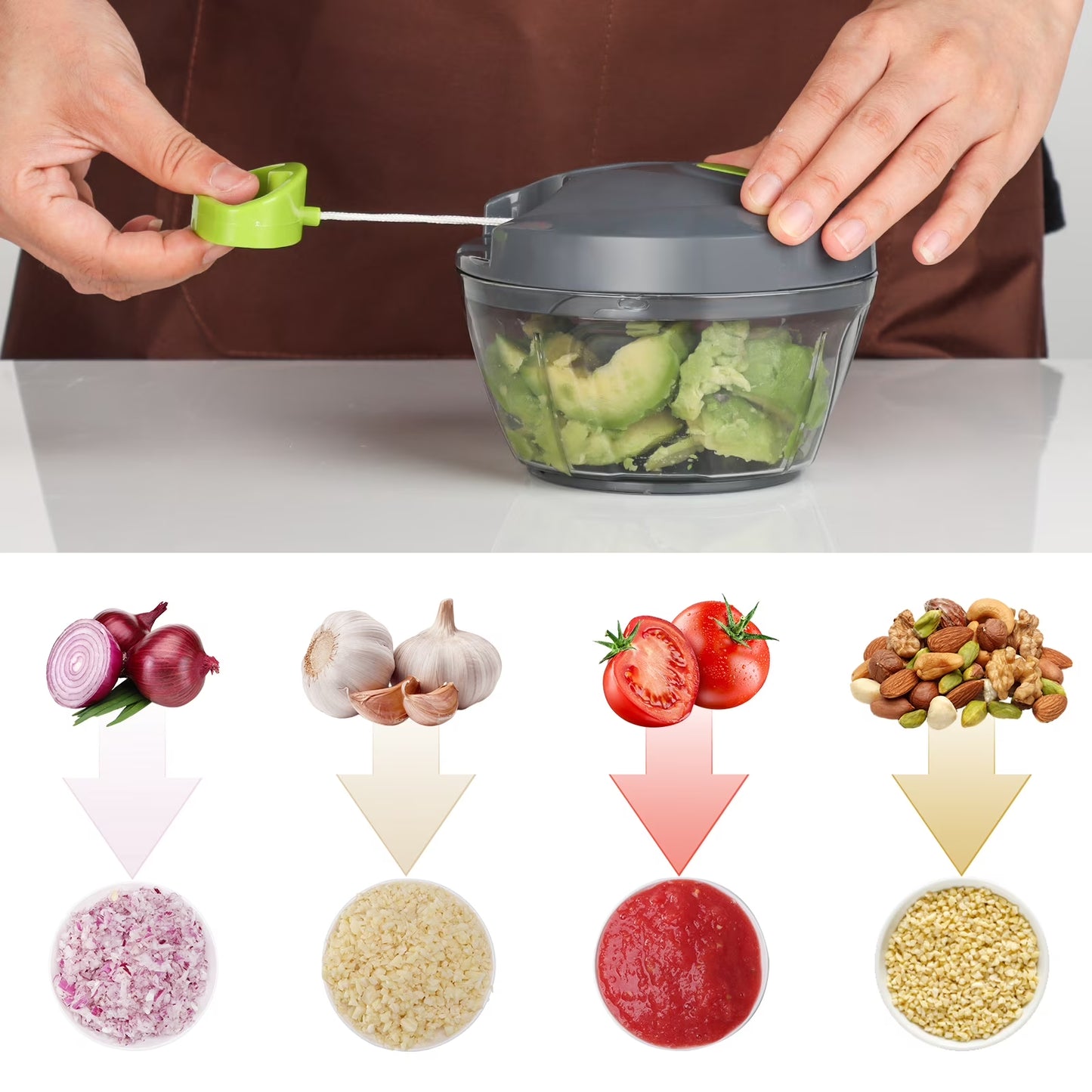 Dream Snail Vegetable Chopper Manual Food Processor with Pull Cord, 500 Ml Hand-Powered Kitchen Cutter for Garlic, Onion, Veggies & Fruits