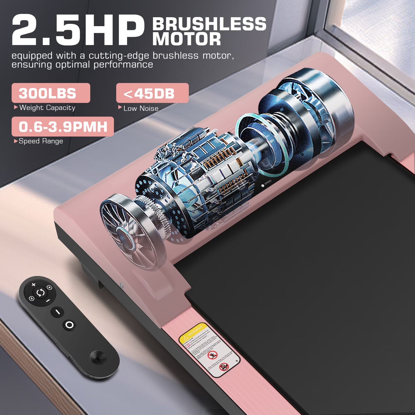 Walking Pad 2.5HP Brushless Motor 300Lbs Weight Capacity,Portable under Desk Treadmill with App Remote Control,Low-Noise Desk Treadmill in LED Display,Installation-Free