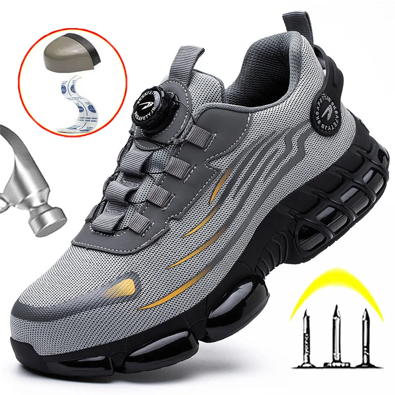 Rotary Button Work Shoes Anti-Slip Safety Shoes Men Steel Toe Sneaker Puncture Proof Work Boots Man Sport Shoes Indestructible