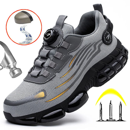 Rotary Button Work Shoes Anti-Slip Safety Shoes Men Steel Toe Sneaker Puncture Proof Work Boots Man Sport Shoes Indestructible