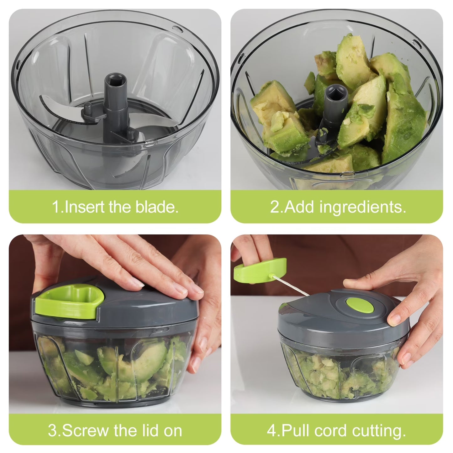 Dream Snail Vegetable Chopper Manual Food Processor with Pull Cord, 500 Ml Hand-Powered Kitchen Cutter for Garlic, Onion, Veggies & Fruits
