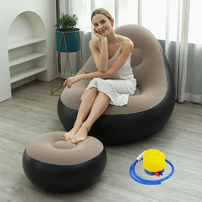 Blow up Couch Inflatable Chair with Footstool Portable Lazy Sofa Lounger Comfy Flocked Surface Portable Chaise Soft Comfortable